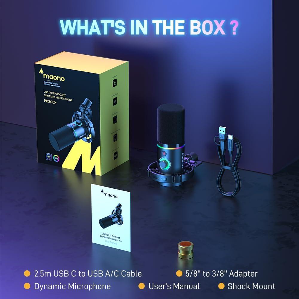 Micrófono Dinámico MAONO PD200X USB/XLR con RGB y Control