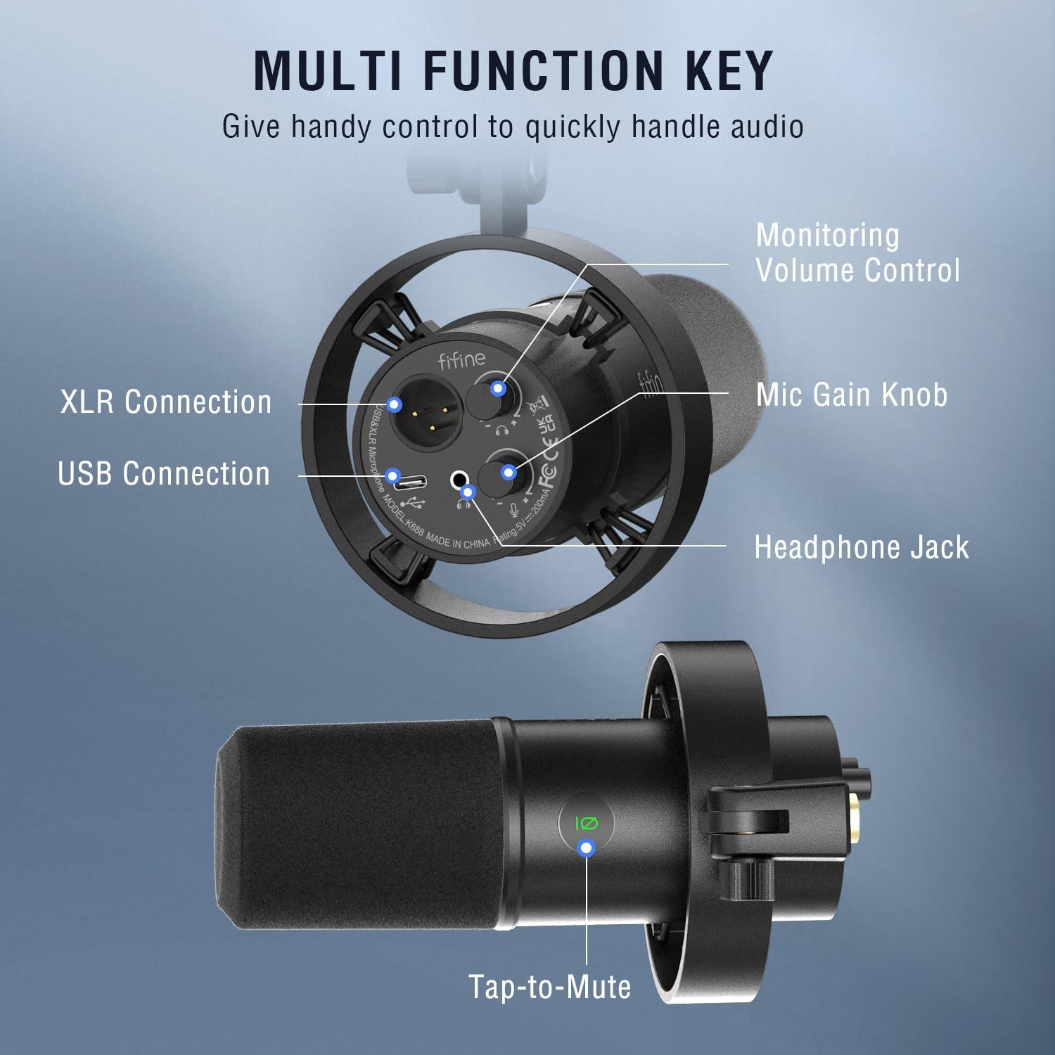 Micrófono Dinámico FIFINE K688T con Soporte de Brazo para Podcast
