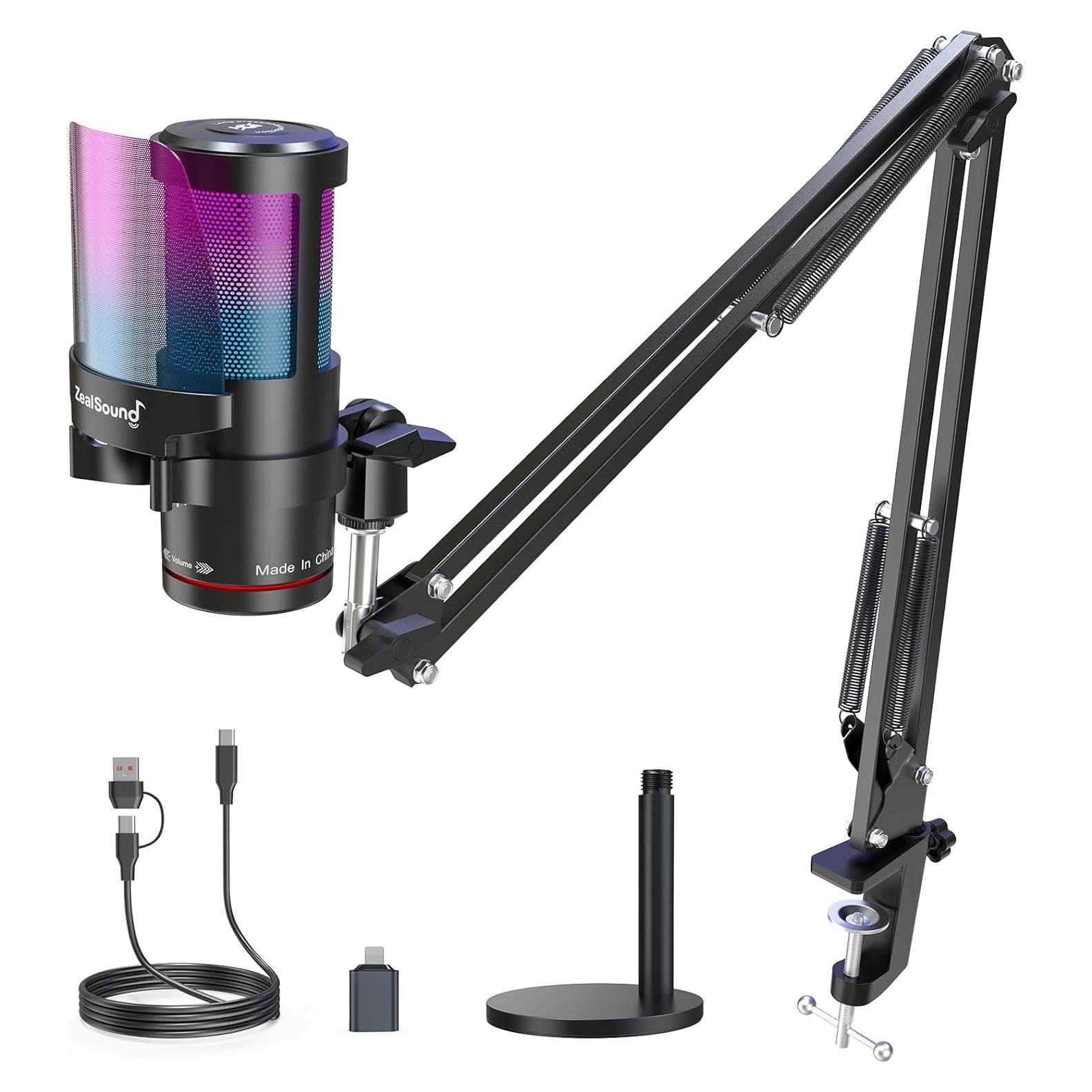 Micrófono USB ZealSound KM8 con Brazo y Filtro Anti-Pop