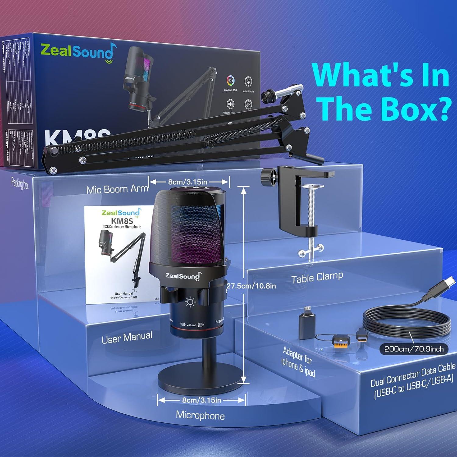 Micrófono USB ZealSound KM8 con Brazo y Filtro Anti-Pop