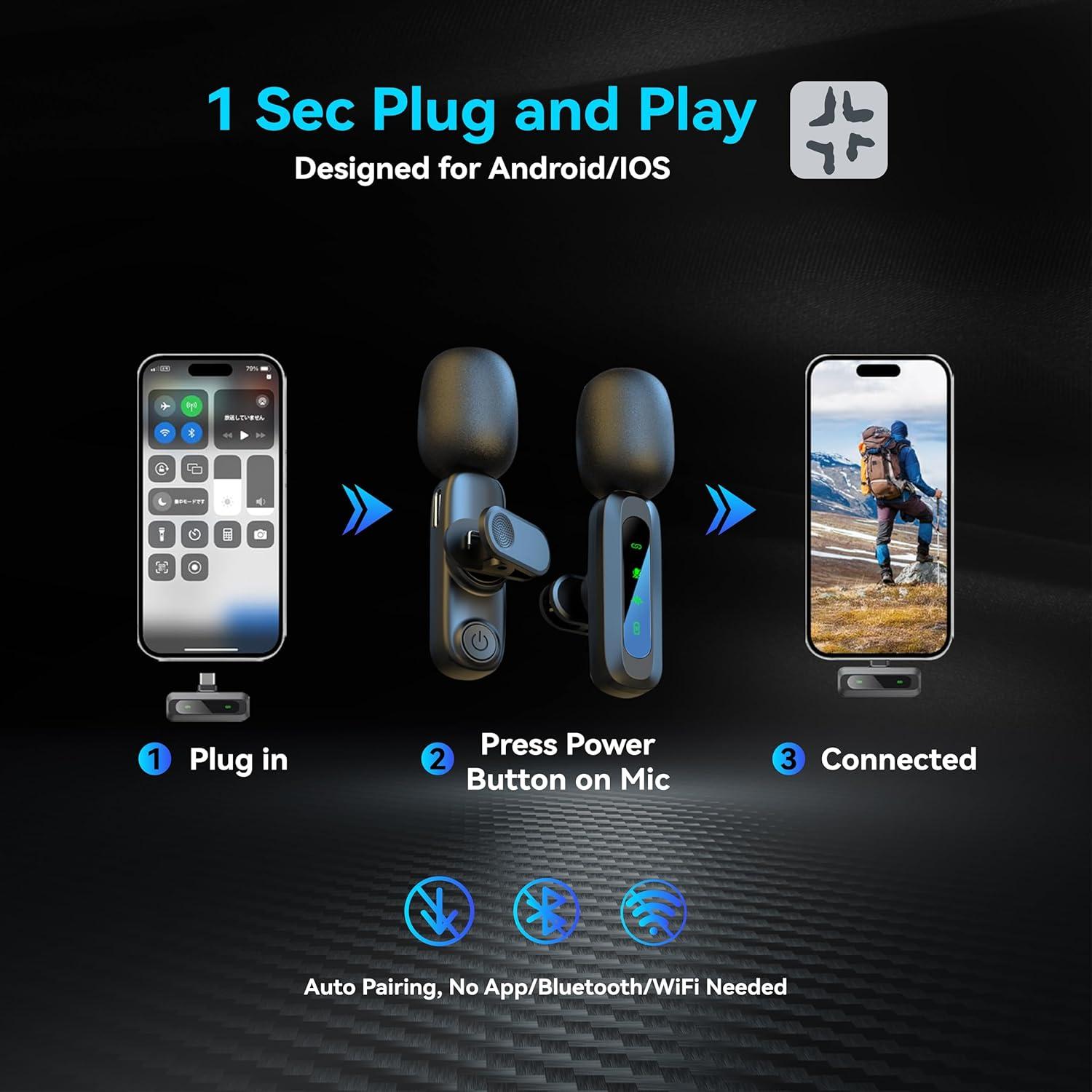 Paquete de 2 Micrófonos Lavalier Inalámbricos XBT para iPhone y Android