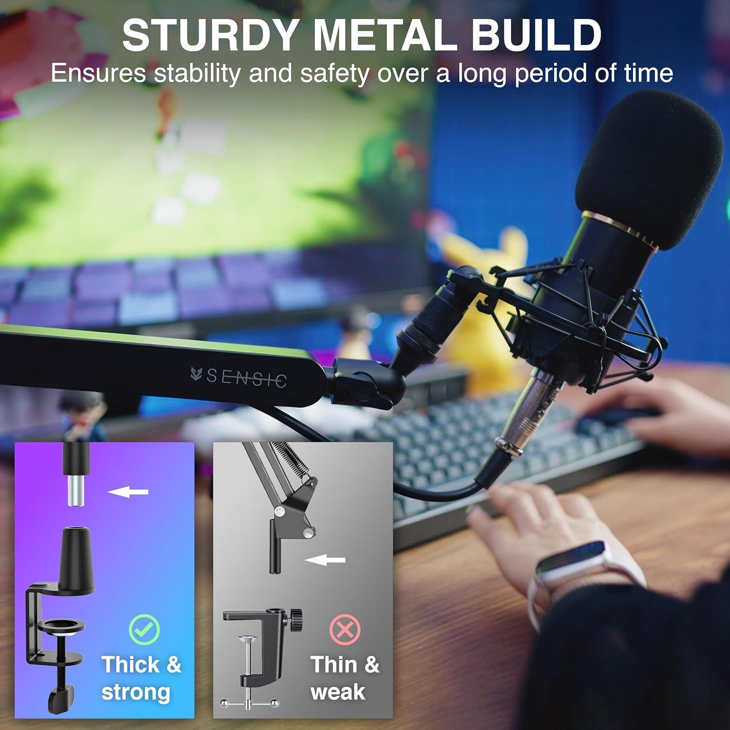 Brazo de Micrófono Sensic SA-30 LP Negro, Soporte 360°