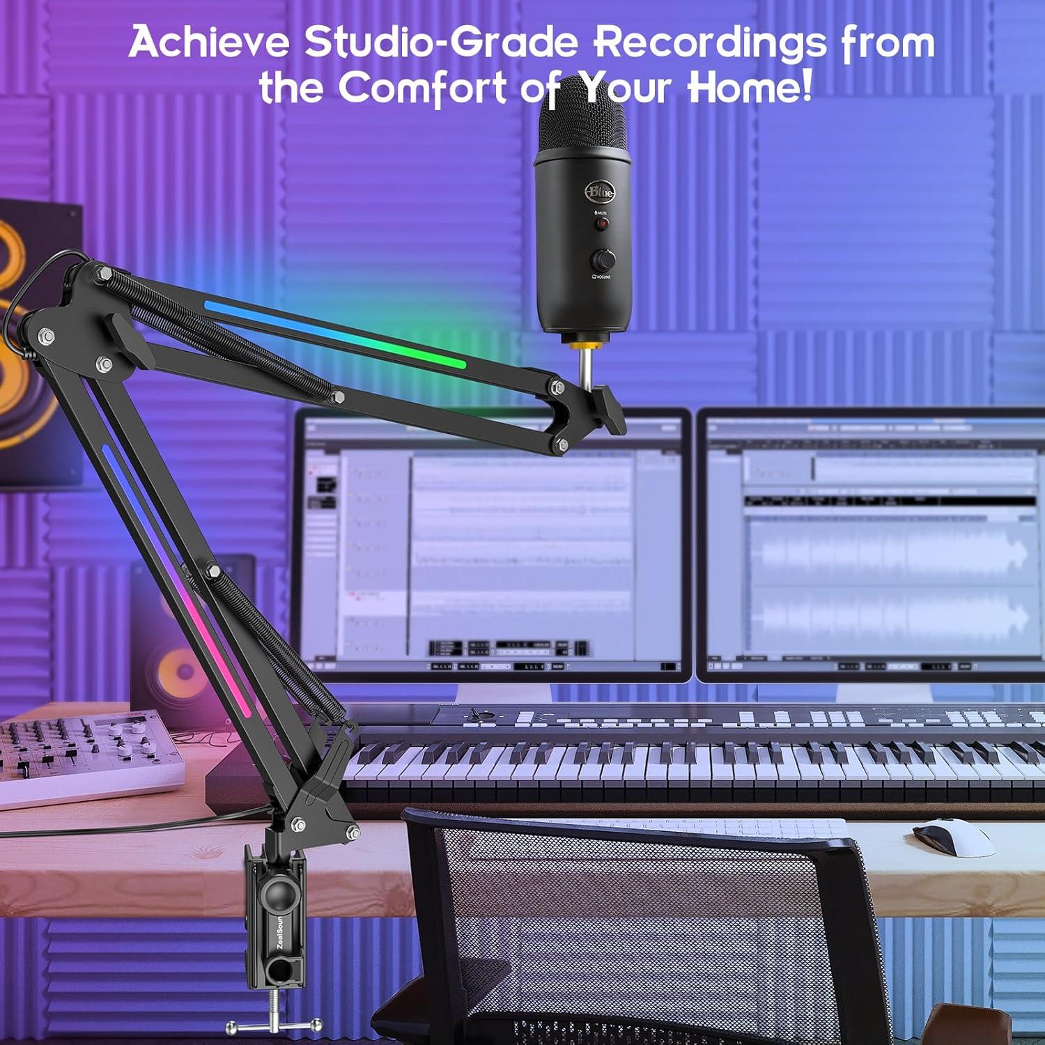 Soporte de Micrófono RGB ZealSound HT35, Brazo Ajustable 1.6kg