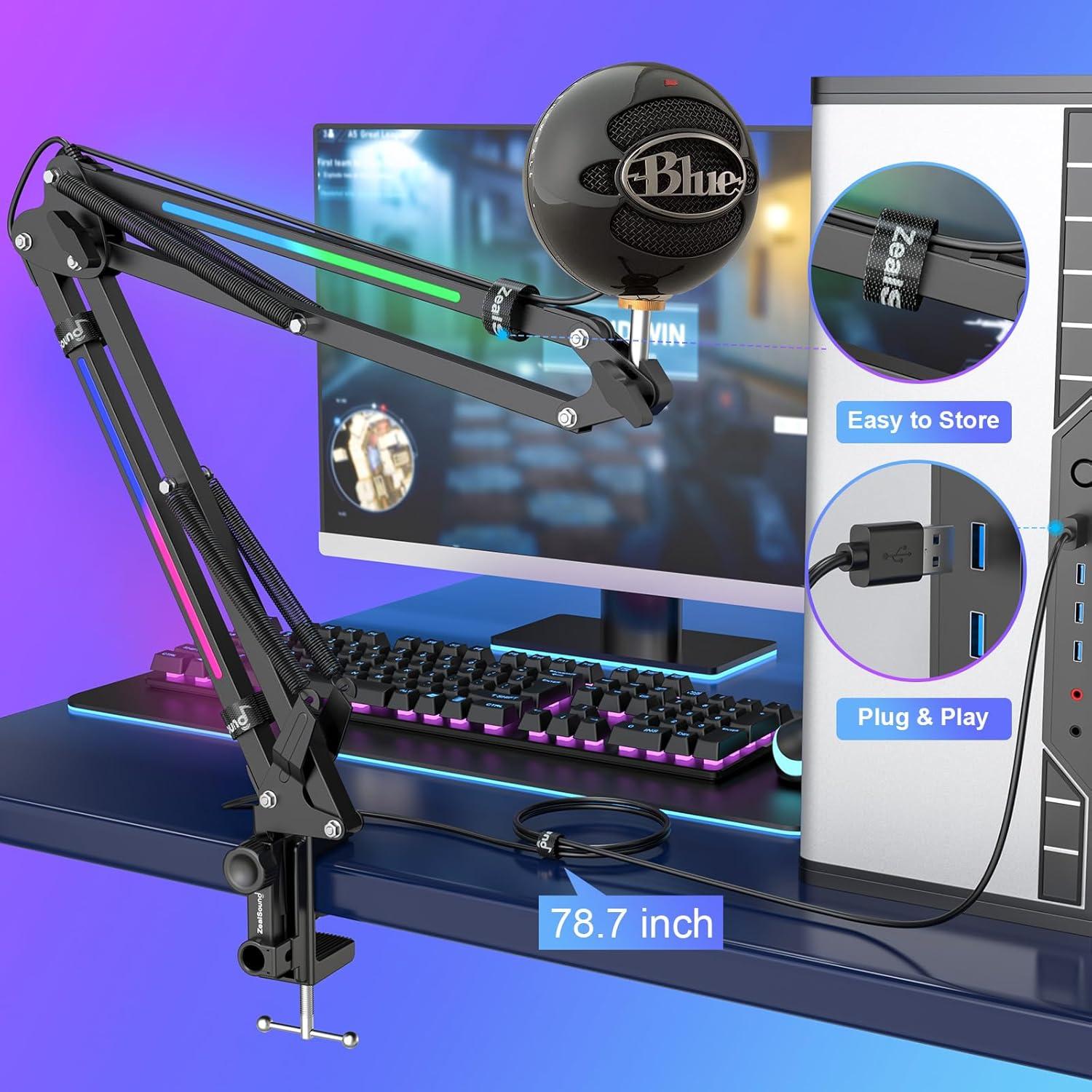 Soporte de Micrófono RGB ZealSound HT35, Brazo Ajustable 1.6kg