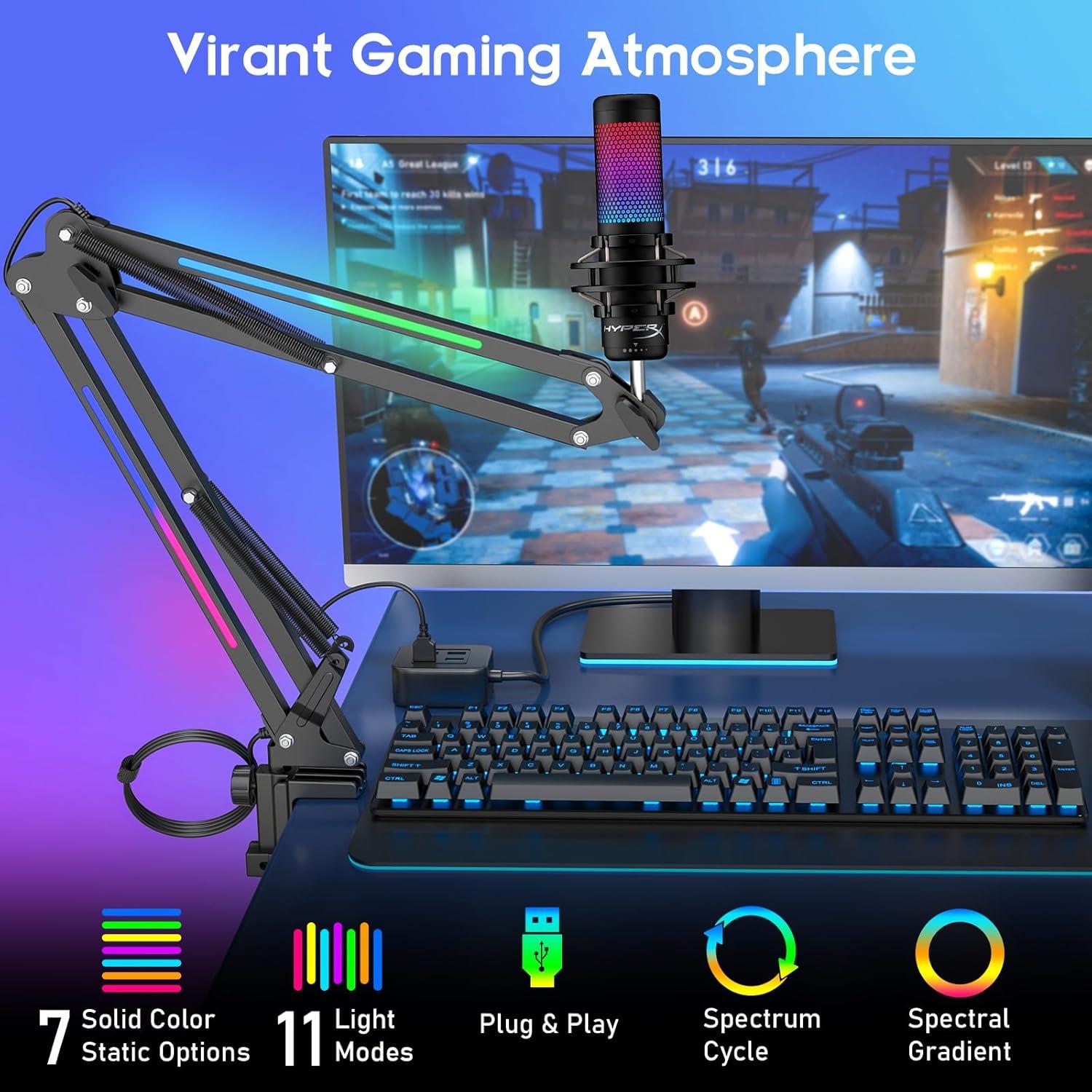 Soporte de Micrófono RGB ZealSound HT35, Brazo Ajustable 1.6kg