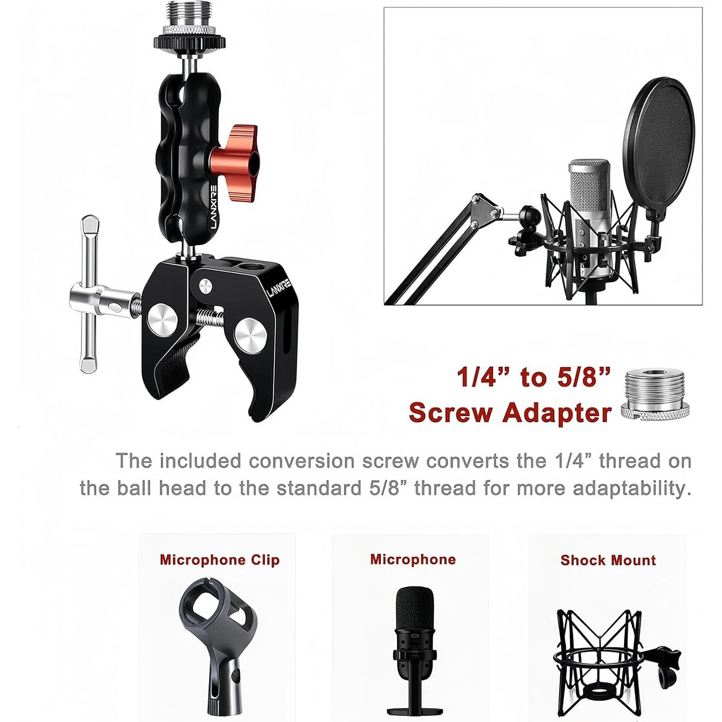 Soporte de Micrófono Lanxire con Adaptador 1/4" a 5/8"