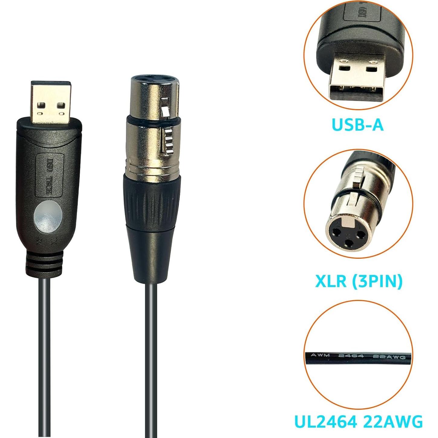 Cable USB a XLR DSD TECH SH-AU20A para Micrófonos Dinámicos 1.8m
