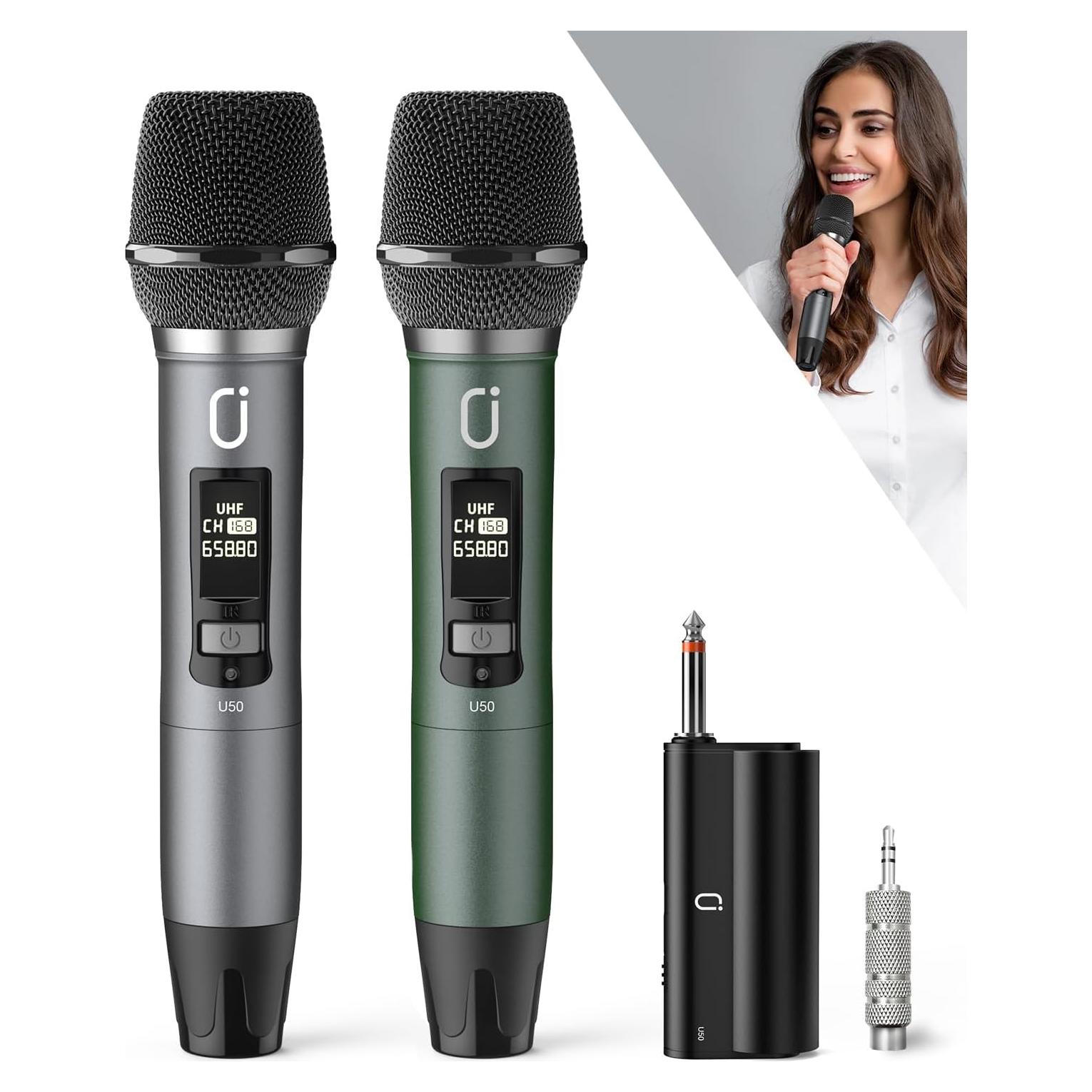 Micrófono Inalámbrico Profesional HWWR U50, 50m, Negro