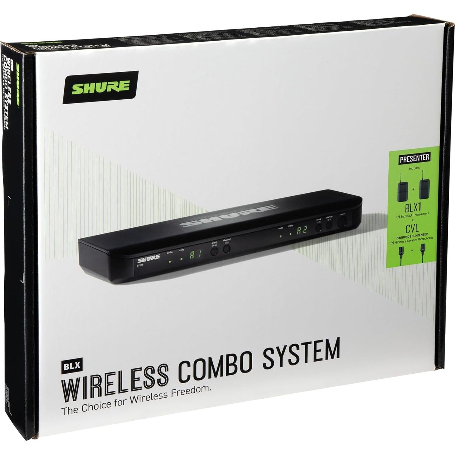 Sistema de micrófono inalámbrico Shure BLX188/CVL - 14h batería, 100m alcance