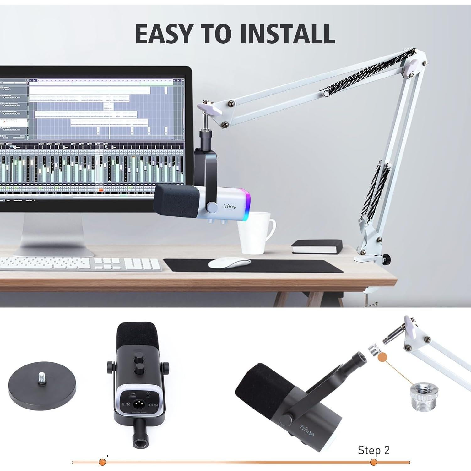 Brazo de Boom Blanco SUNMON para Micrófono Fifine AM8 - Soporte Ajustable