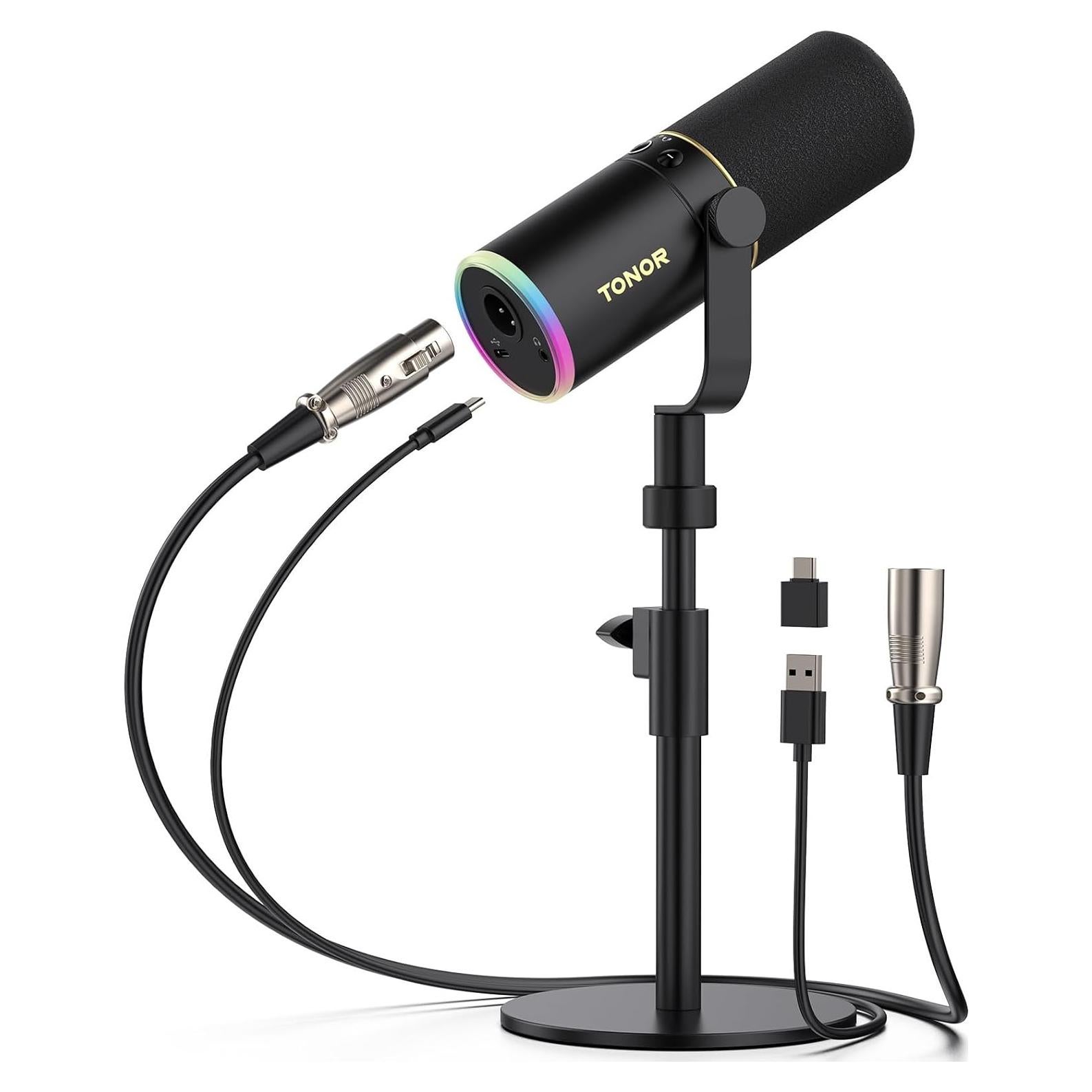 Micrófono Gaming TONOR TD520S USB/XLR con Luz RGB y Soporte