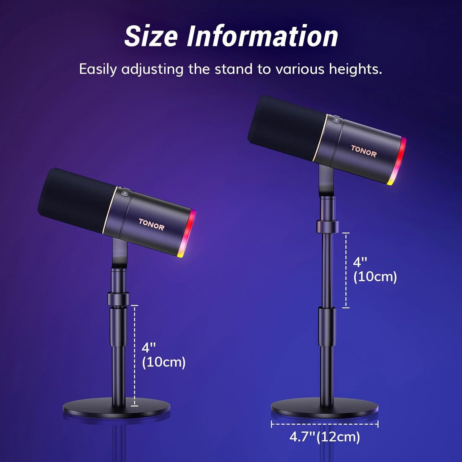 Micrófono Gaming TONOR TD520S USB/XLR con Luz RGB y Soporte