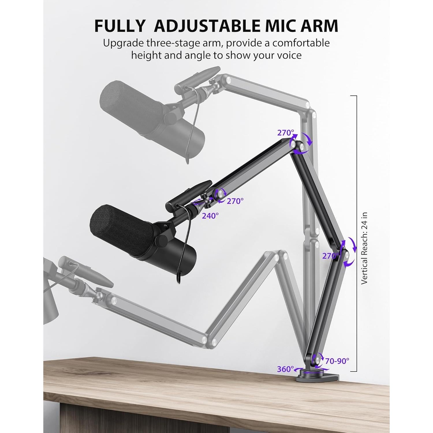 Brazo de Micrófono Ajustable KU XIU de Aluminio 68 cm Gris