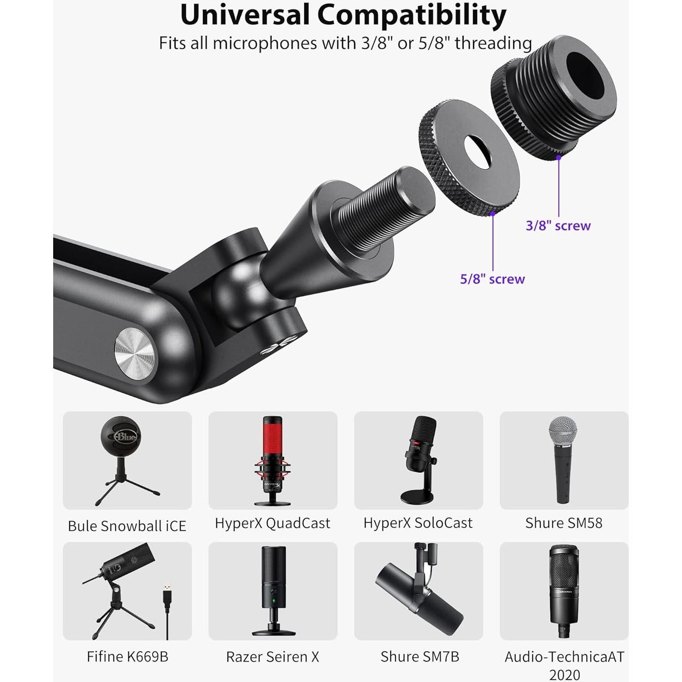 Brazo de Micrófono Ajustable KU XIU de Aluminio 68 cm Gris