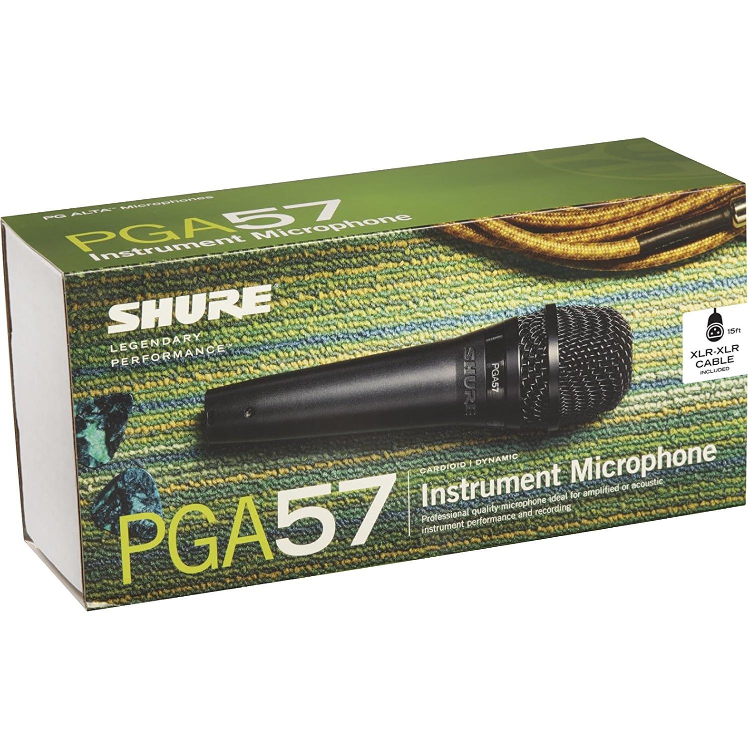 PGA57 Dynamic Microphone - Professional Quality Instrument Mic with Cardioid Pick-up Pattern, 3-in XLR Connector, 15' XLR-to-XLR Cable, Stand Adapter and Zipper Pouch, (PGA57-XLR)