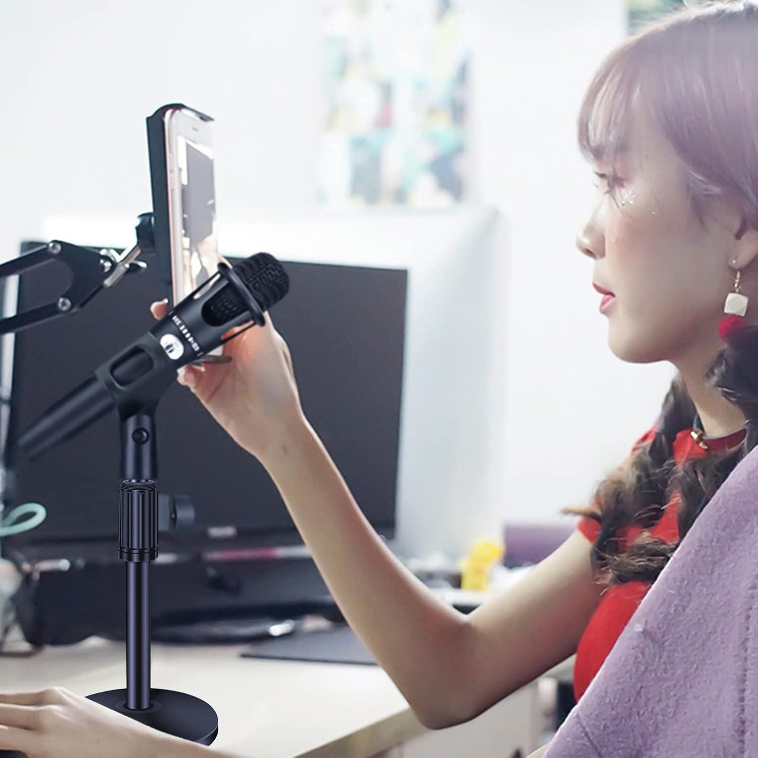 Soporte de Micrófono de Escritorio Ajustable Acero 10-14 Pulgadas