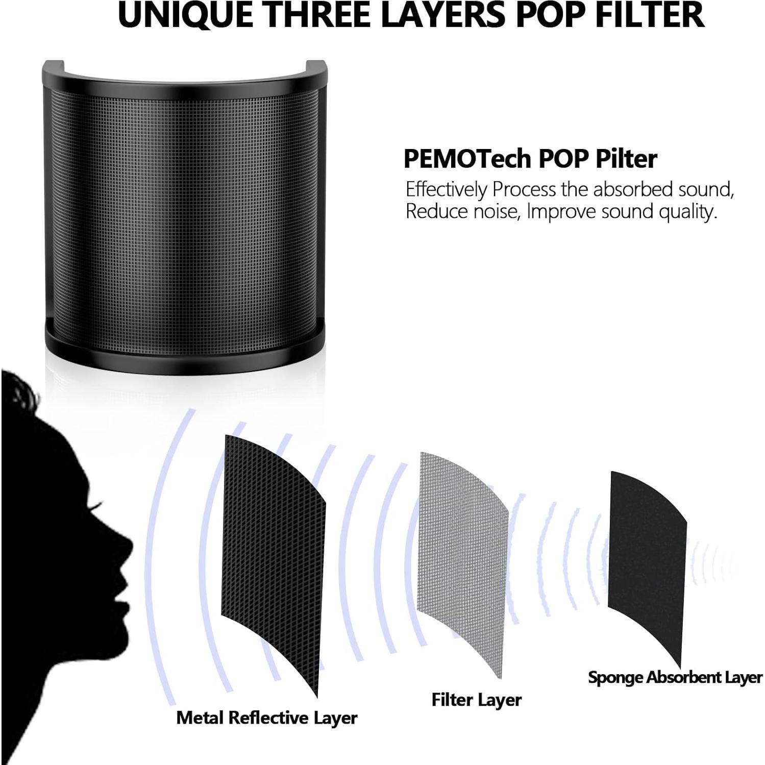 Filtro Pop PEMOTech 3 Capas para Micrófono 45-61 mm