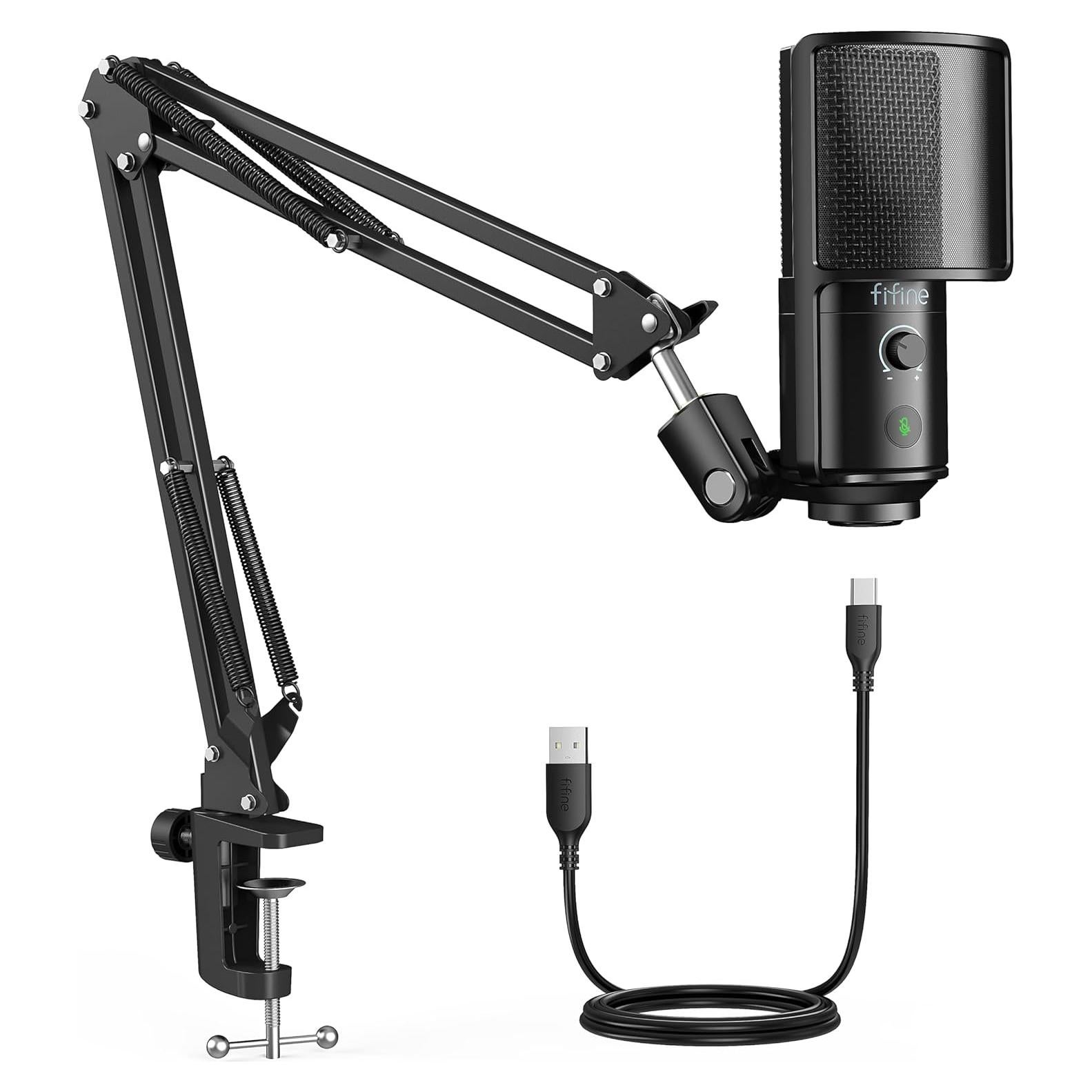 Micrófono USB FIFINE T669PRO1 con Soporte de Brazo y Silencio