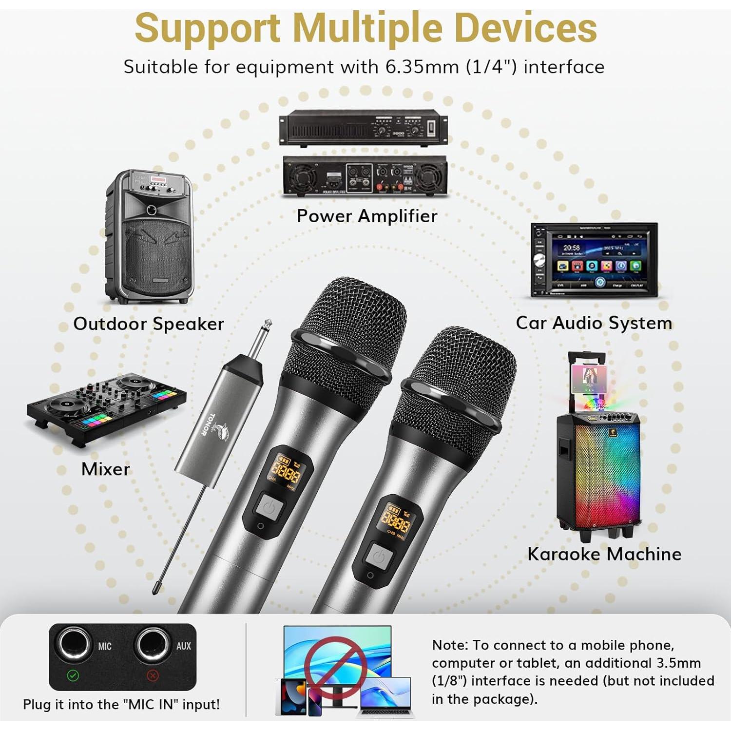 Micrófono Inalámbrico TONOR TW630, Dual UHF, 60m, Plata