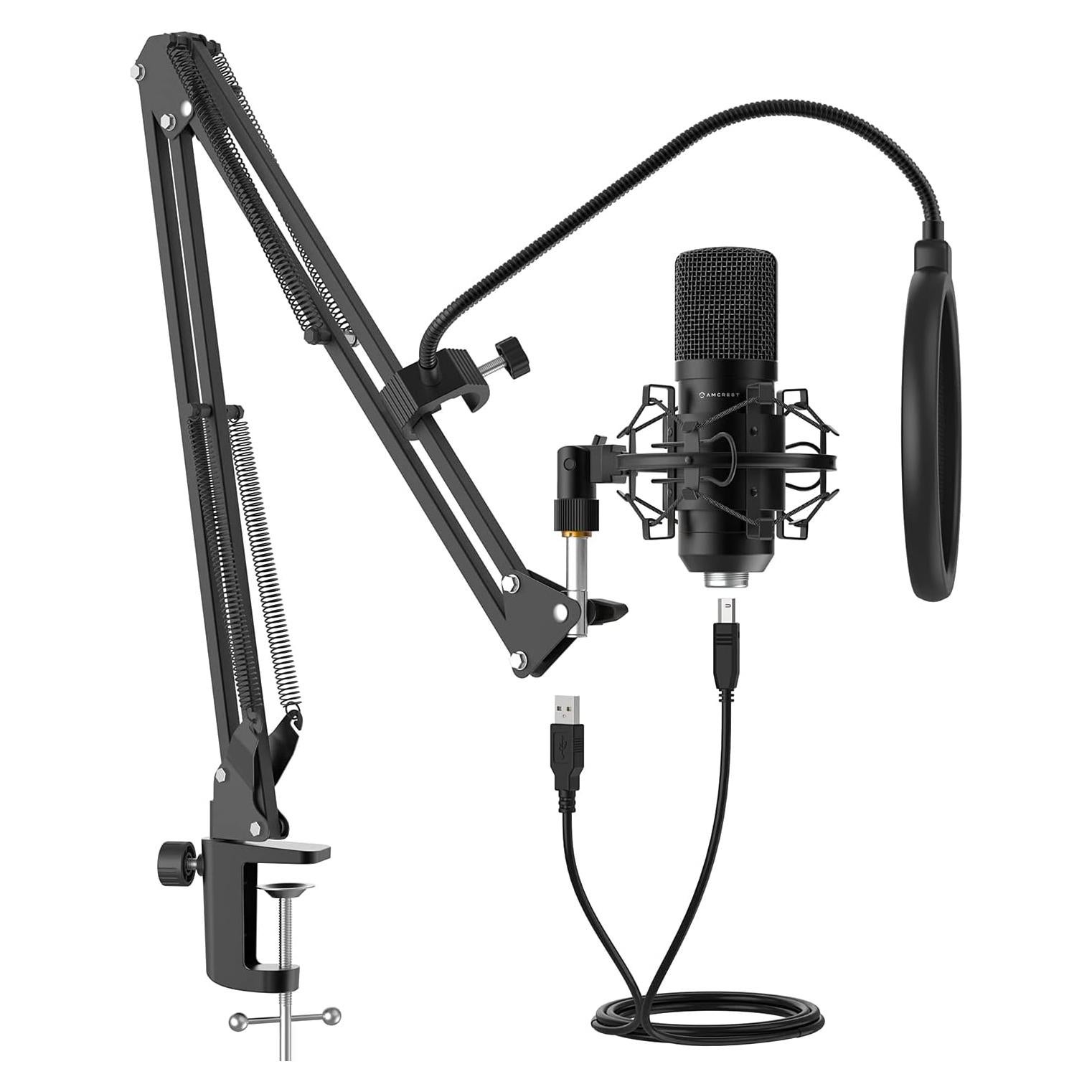 Micrófono USB Amcrest AM430-BPS con brazo y filtro anti-pop