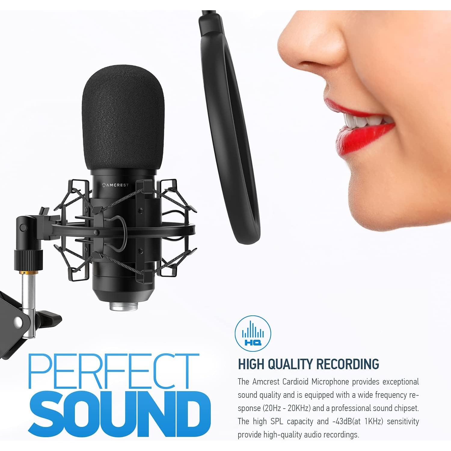 Micrófono USB Amcrest AM430-BPS con brazo y filtro anti-pop