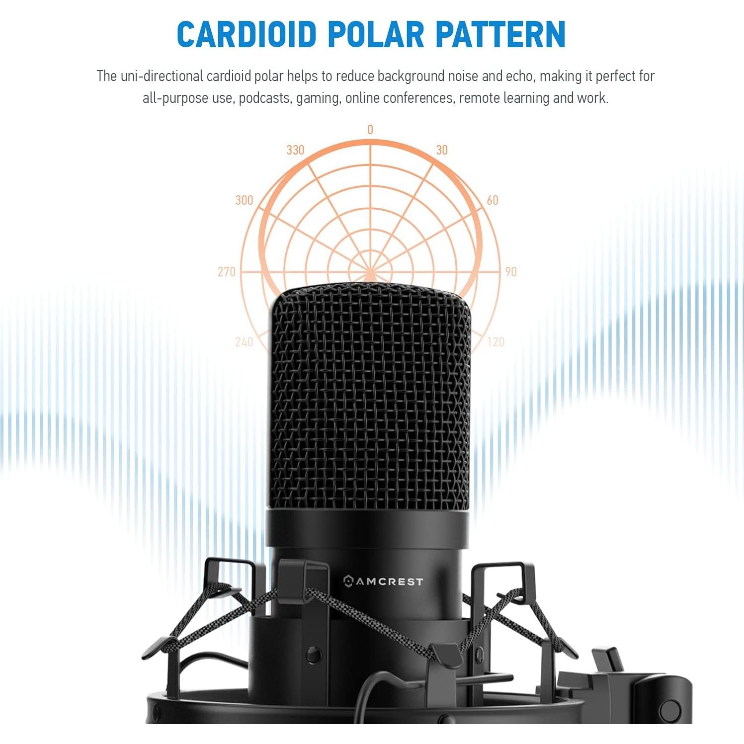 Micrófono USB Amcrest AM430-BPS con brazo y filtro anti-pop