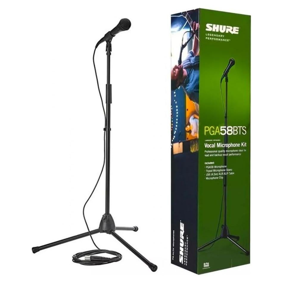 Kit Micrófono Vocal Dinámico Shure PGA58 con Soporte y Cable