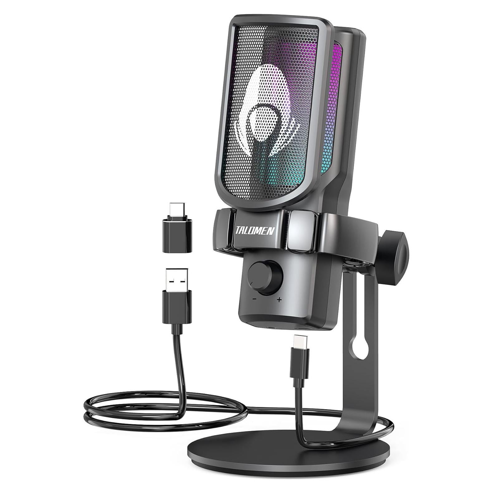 Gaming USB Microphone for PC, Podcast Condenser Mic with RGB Lights, Mute, Gain Knob, Computer Desktop Mic with Metal Stand, Pop Filter, Shock Mount for Streaming, Recording, Chat, PS4, PS5