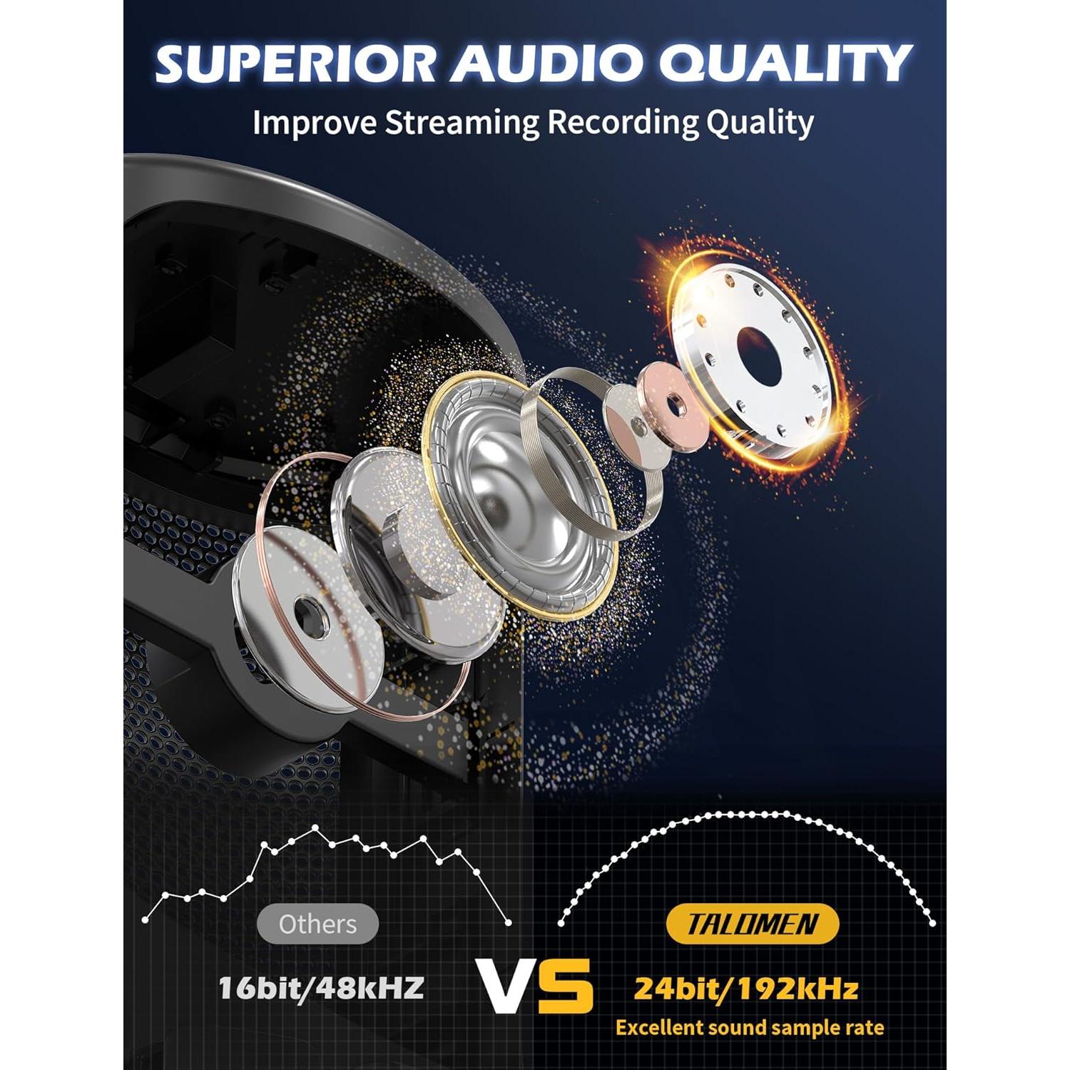 Gaming USB Microphone for PC, Podcast Condenser Mic with RGB Lights, Mute, Gain Knob, Computer Desktop Mic with Metal Stand, Pop Filter, Shock Mount for Streaming, Recording, Chat, PS4, PS5