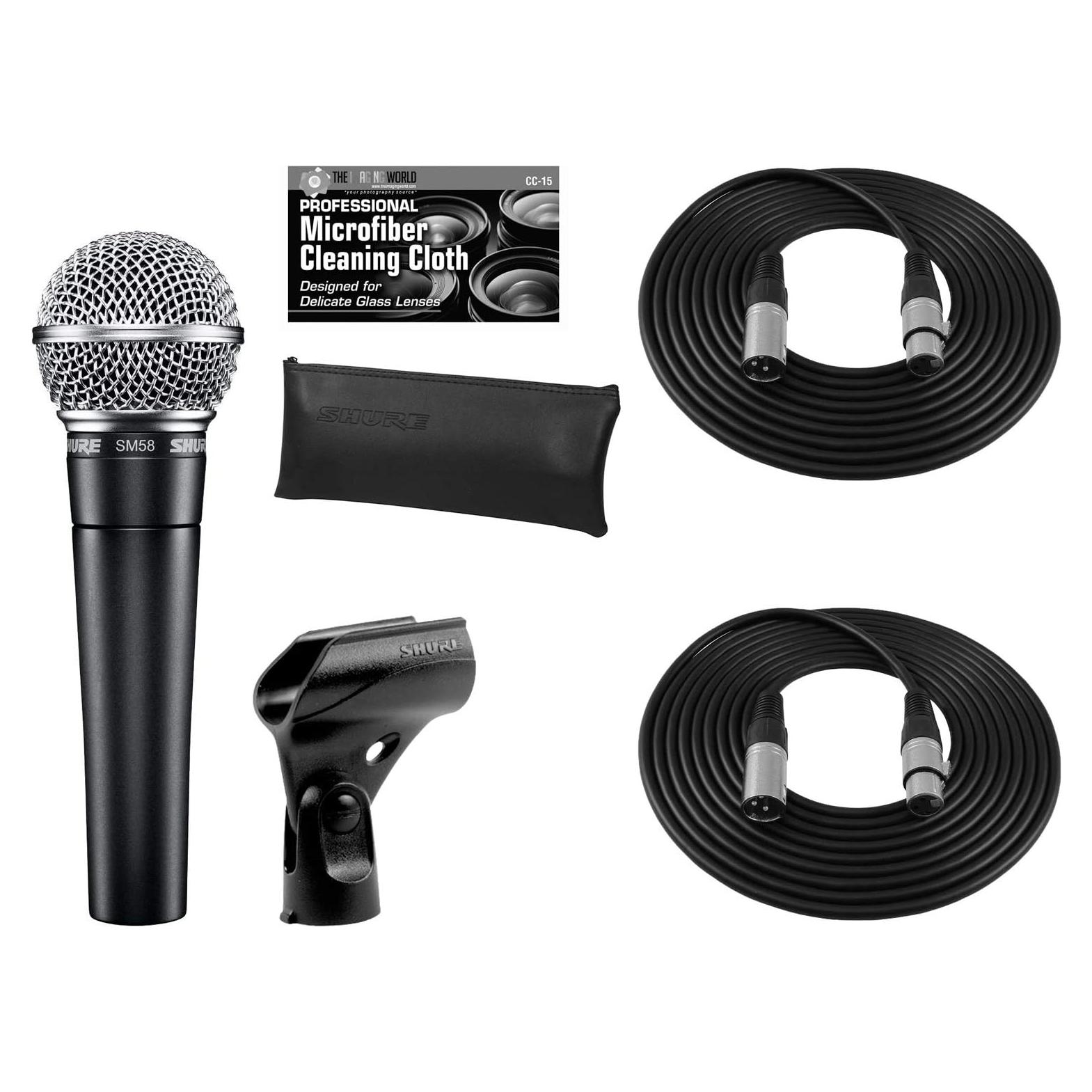 Shure SM58-LC Cardioid Dynamic Vocal Microphone + Extra Two (2) XLR Cables Bundle
