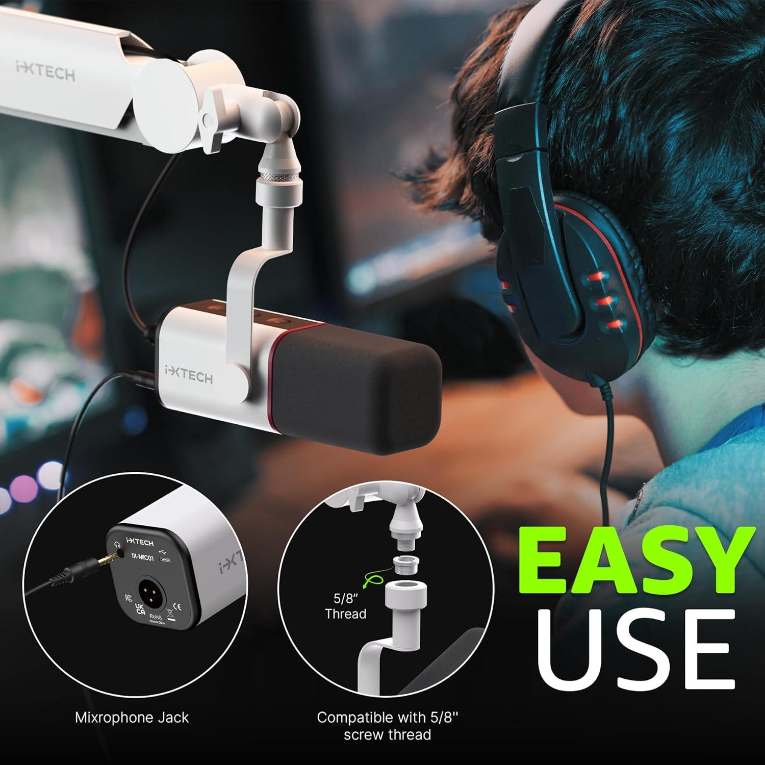 Micrófono Dinámico Cardioide IXTECH USB XLR Blanco 20Hz-20KHz