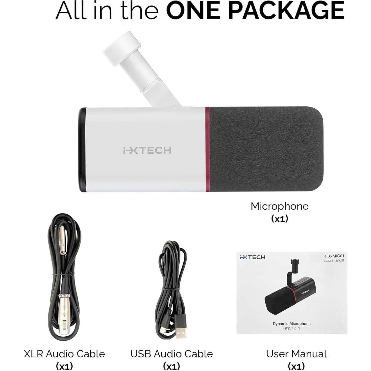 Micrófono Dinámico Cardioide IXTECH USB XLR Blanco 20Hz-20KHz