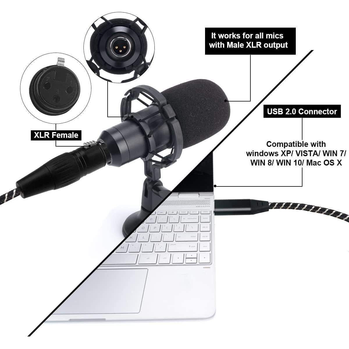 Cable XLR a USB Puzkom 2m con DAC para grabación y streaming