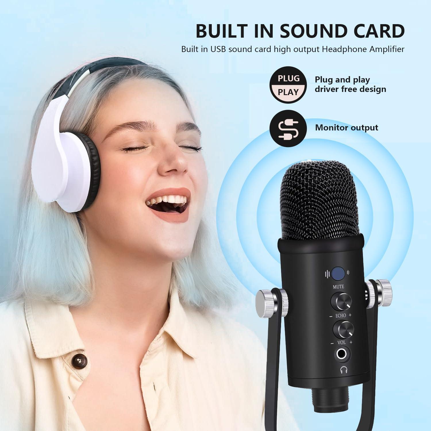 Micrófono USB de Condensador Metálico Delarbeaden WM101 para PC y Streaming