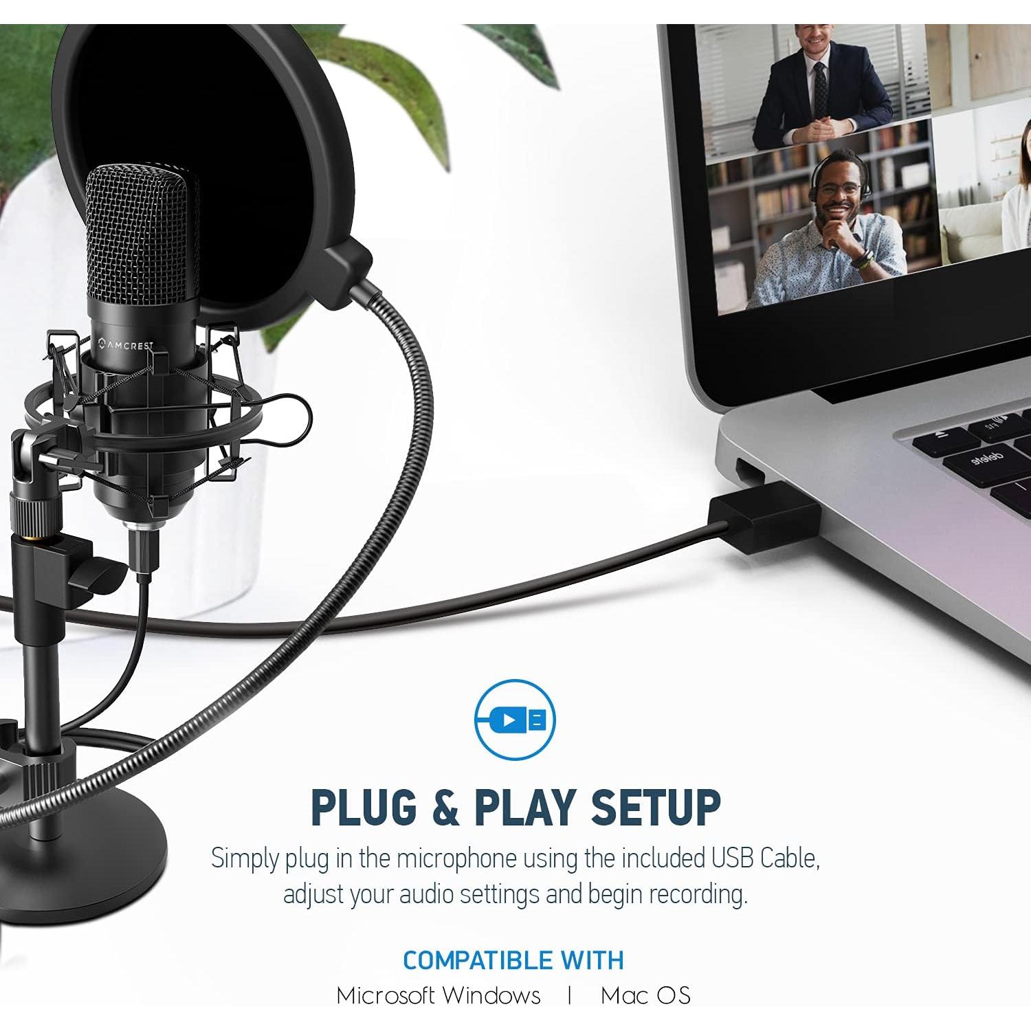 Micrófono USB Amcrest AM430-PS para Podcast y Streaming