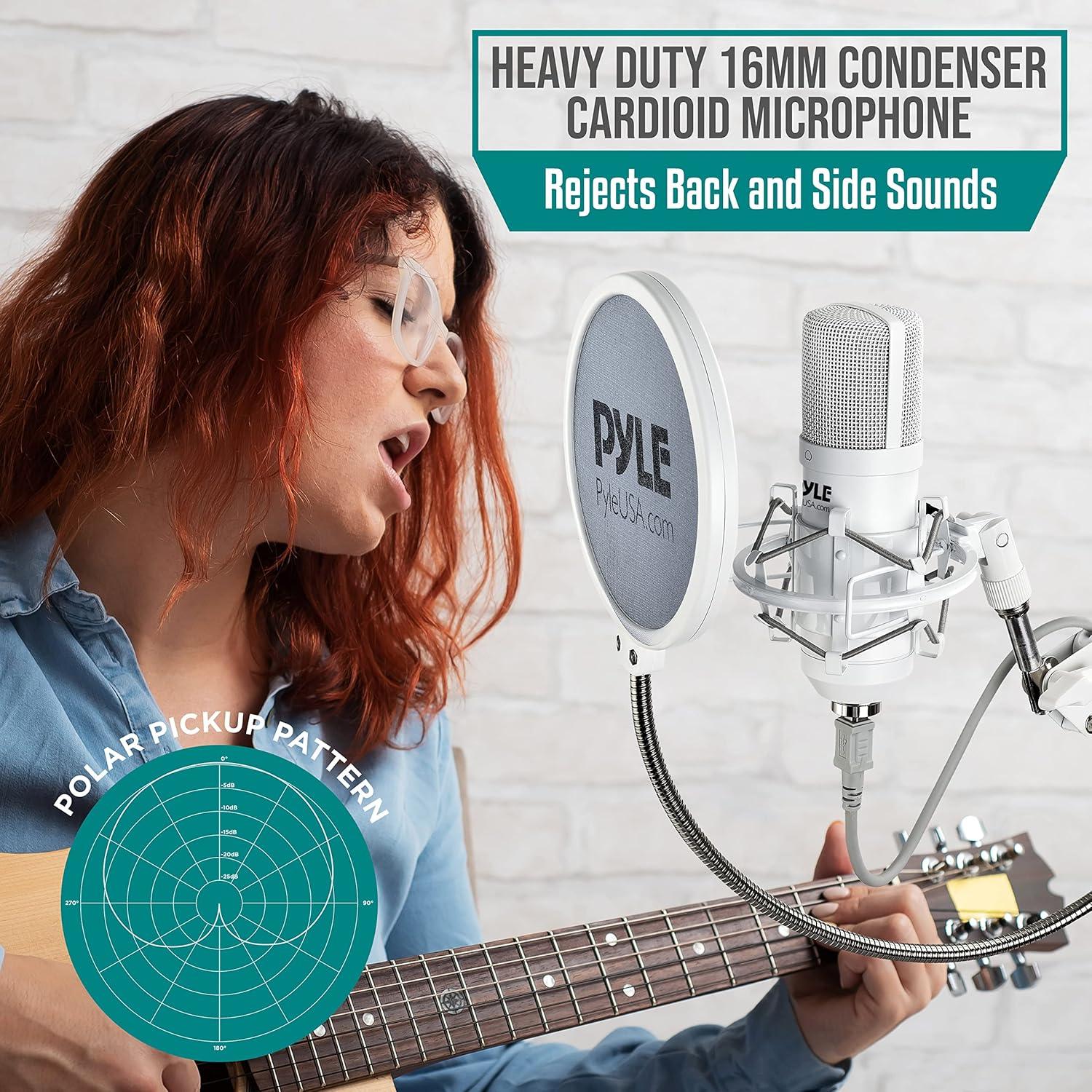 Kit Micrófono USB Pyle PDMIKT145WT Cardioide con Soporte