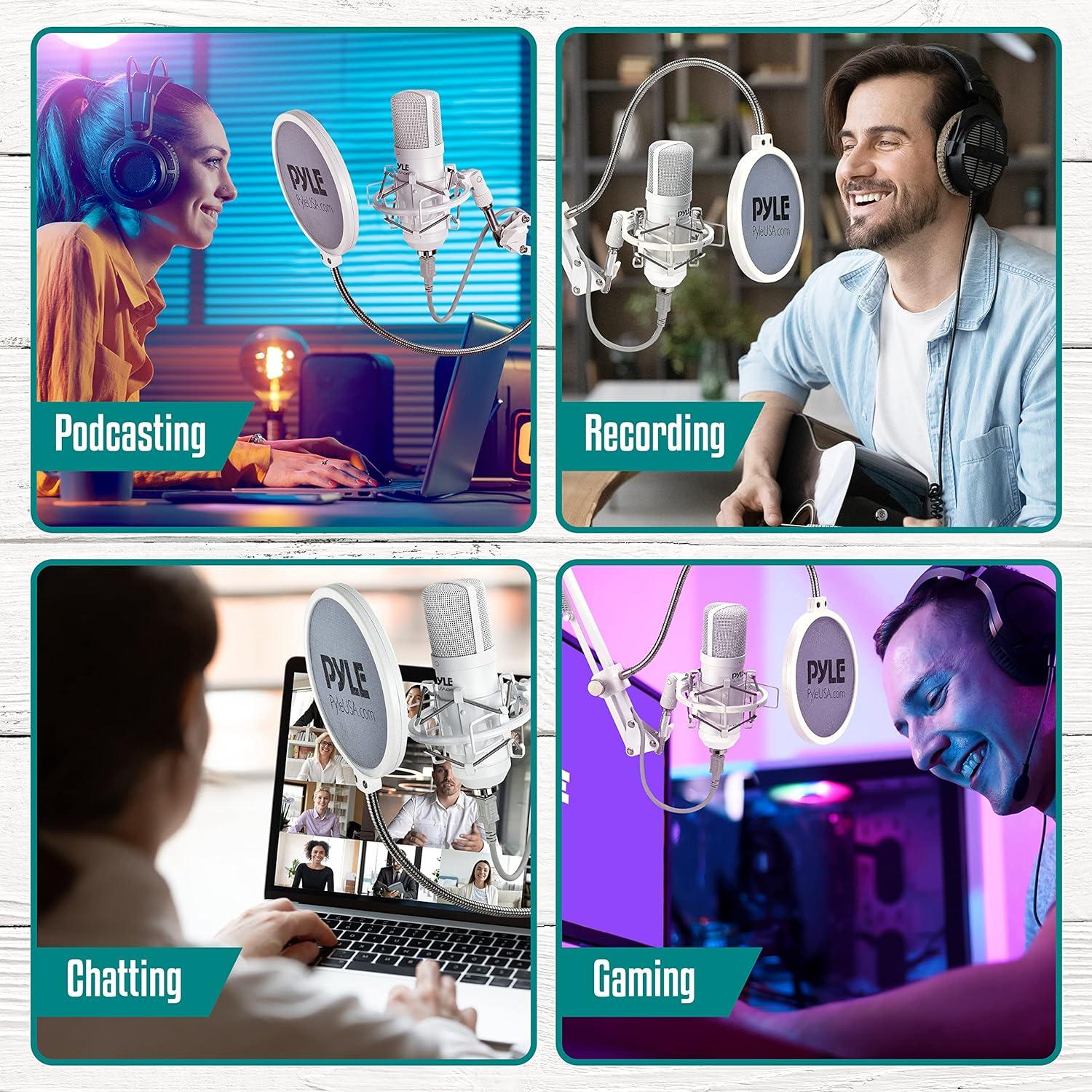 Kit Micrófono USB Pyle PDMIKT145WT Cardioide con Soporte