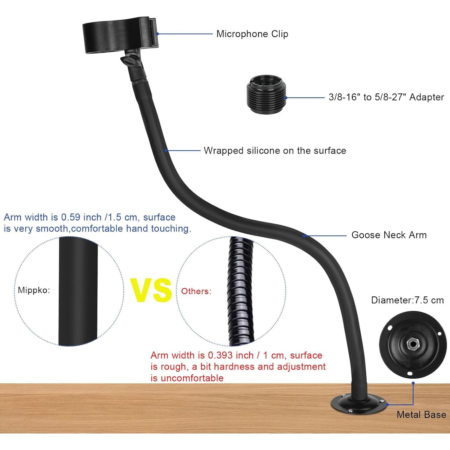 Soporte de Micrófono Flexible 60 cm con Base de Metal MK0107
