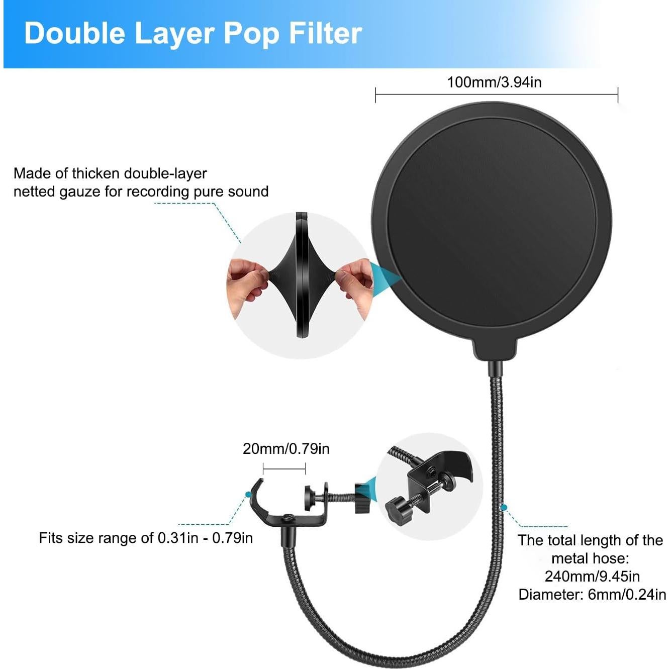 Soporte de Micrófono de Escritorio JCWINY Ajustable con Filtro Antipop