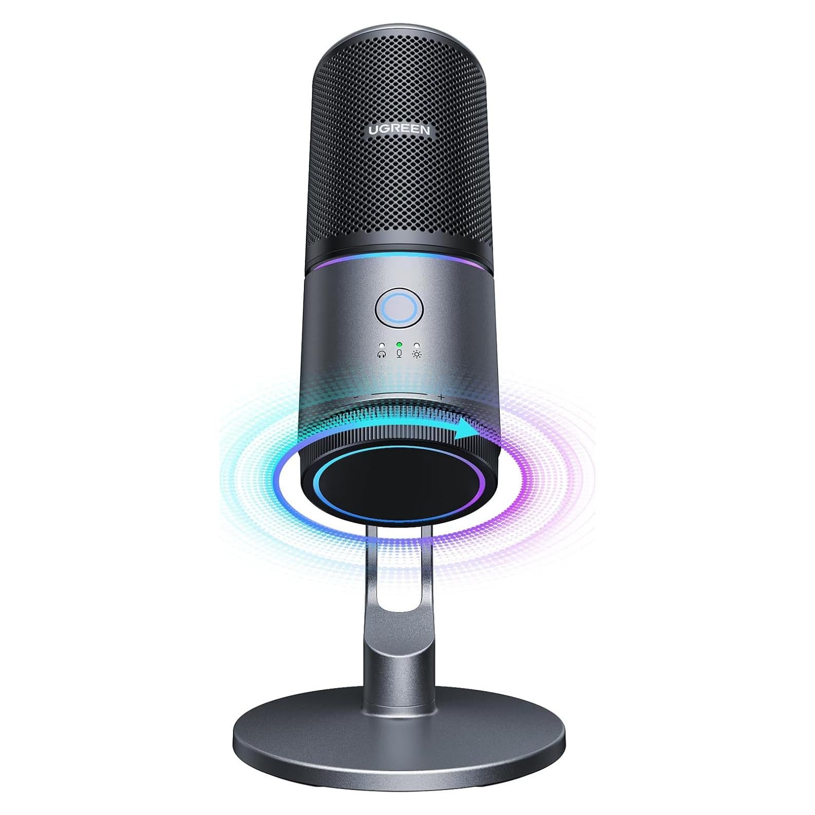 Micrófono UGREEN USB con Luces RGB, 24bit/96kHz, Cardioide