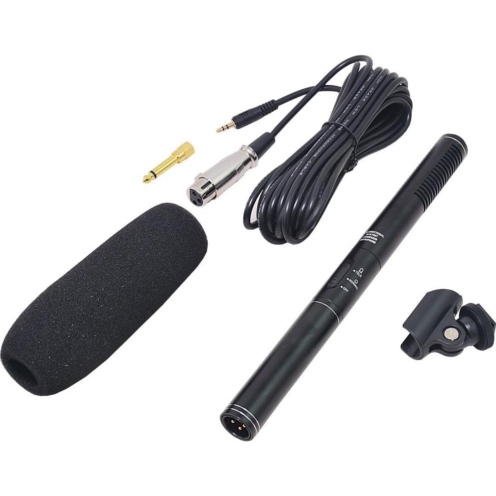 Micrófono Shotgun Mejordisparo 11" (27cm) con Soporte y Cable XLR