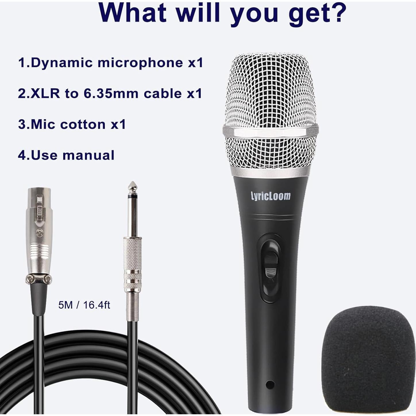 Micrófono Dinámico con Cable LyricLoom DM-11 5m Plata