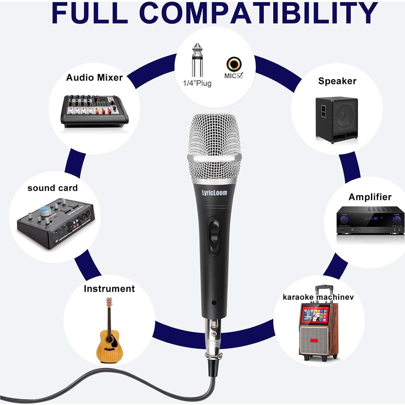 Micrófono Dinámico con Cable LyricLoom DM-11 5m Plata