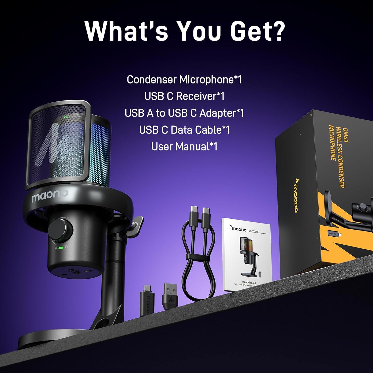 Micrófono Inalámbrico USB MAONO DM40 Pro Negro con AI