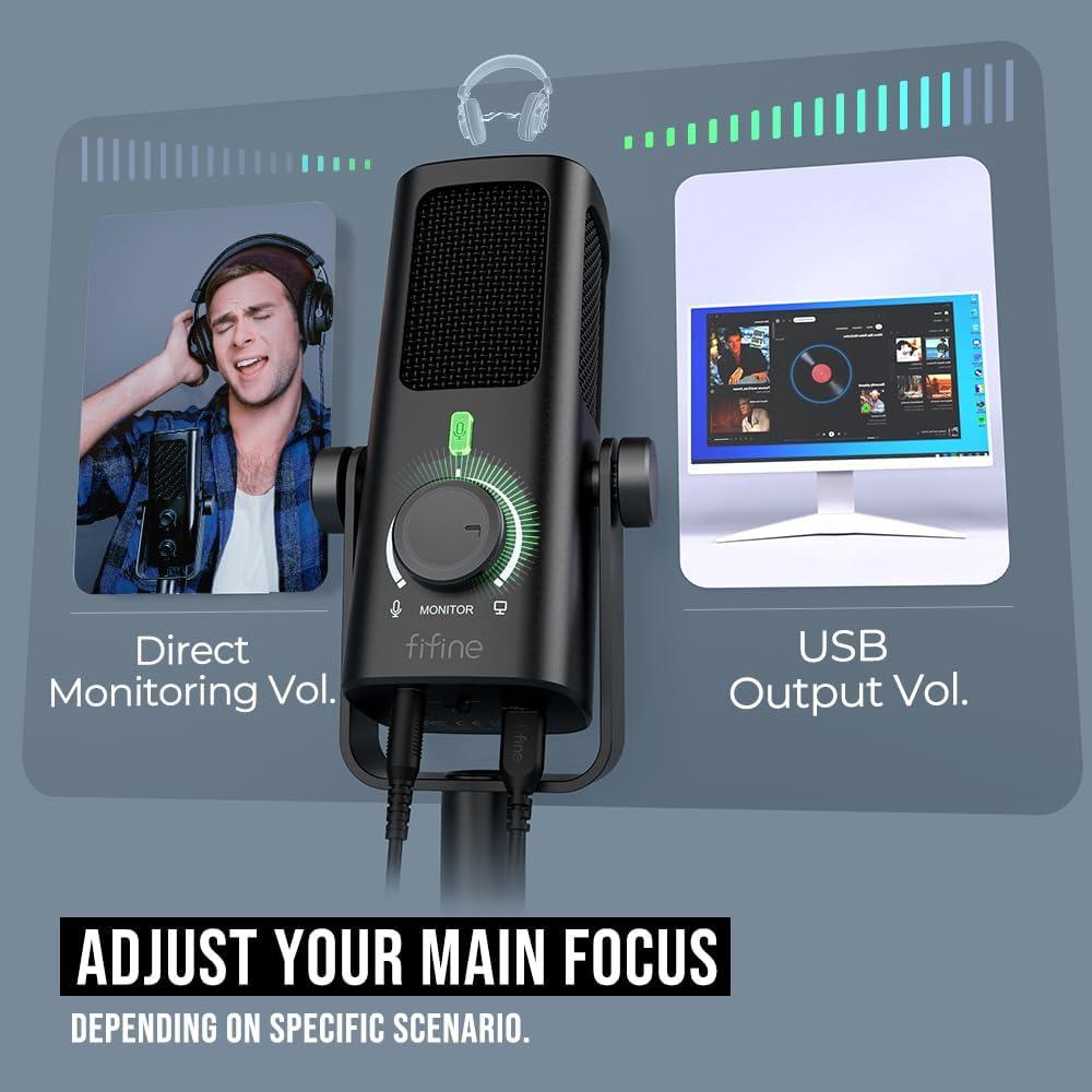 Micrófono Condensador USB FIFINE Perfil3 para Podcast y Estudio