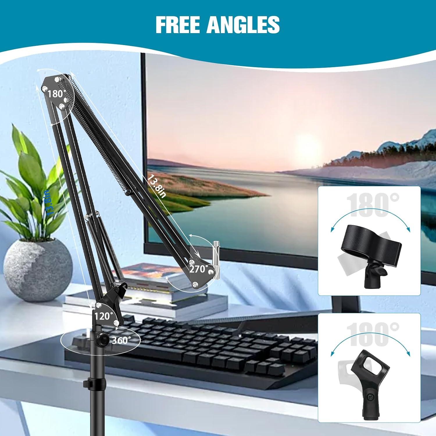 Soporte de Micrófono BILIONE con Base Ponderada y Brazo Boom