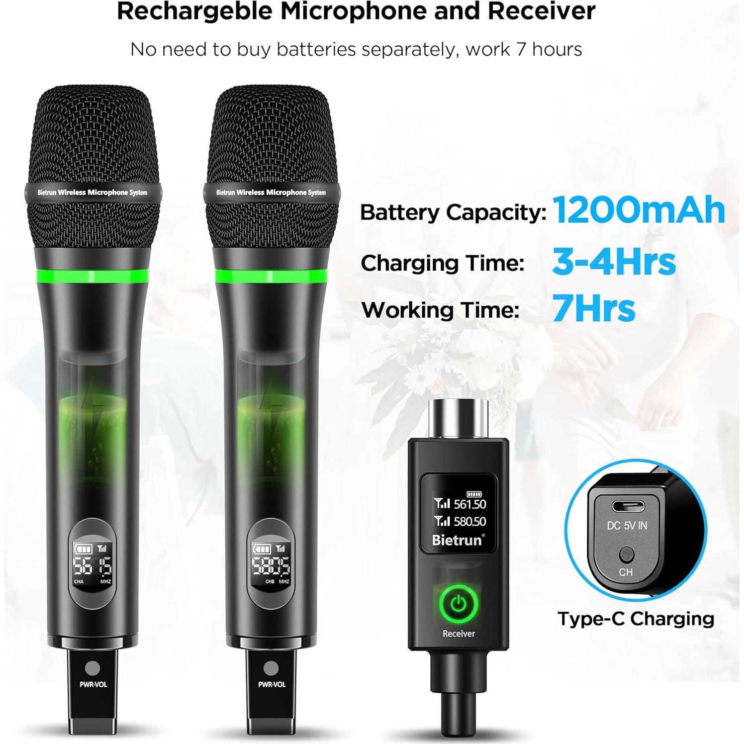 Micrófono Inalámbrico Bietrun WXM19-2 Recargable UHF 75m