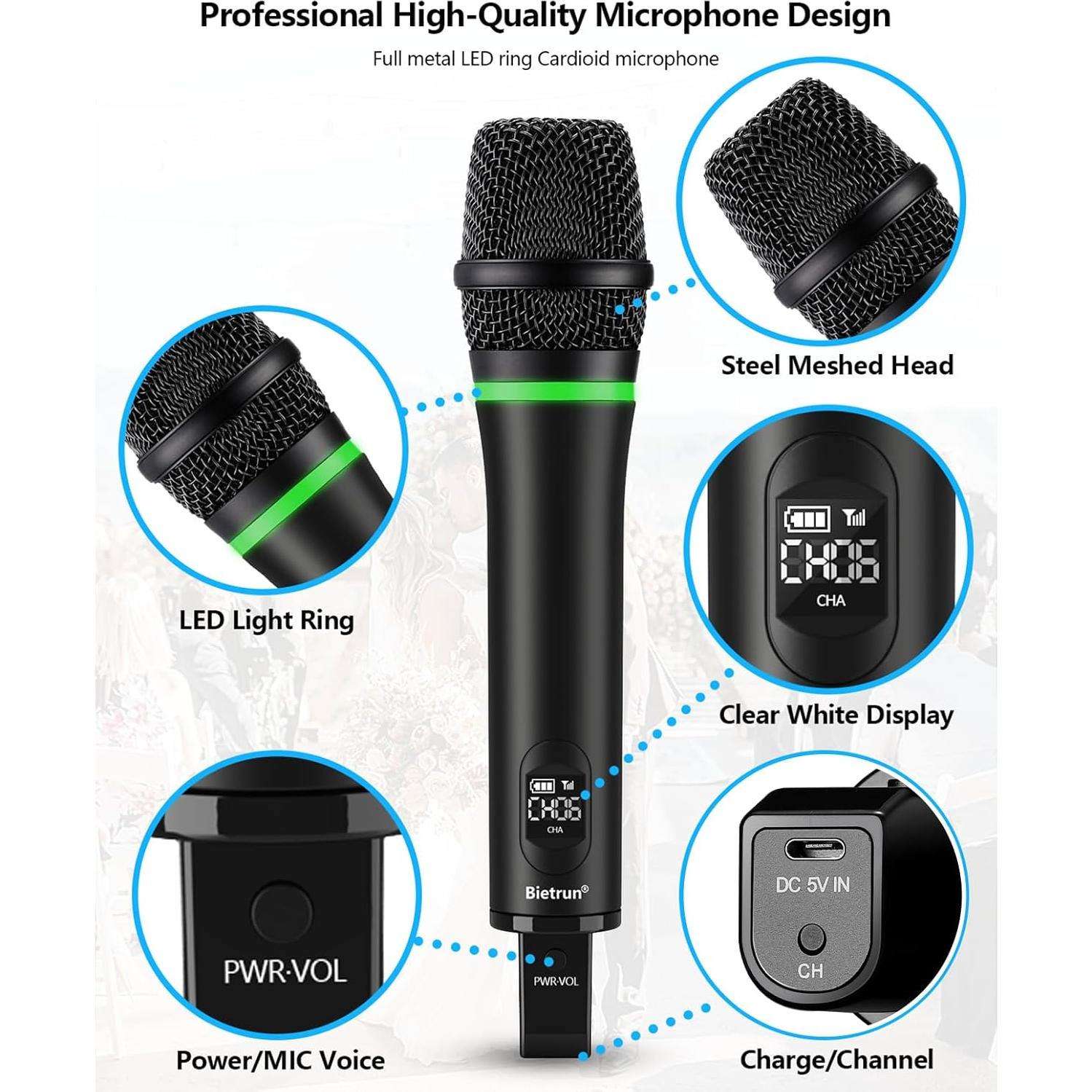 Micrófono Inalámbrico Bietrun WXM19-2 Recargable UHF 75m