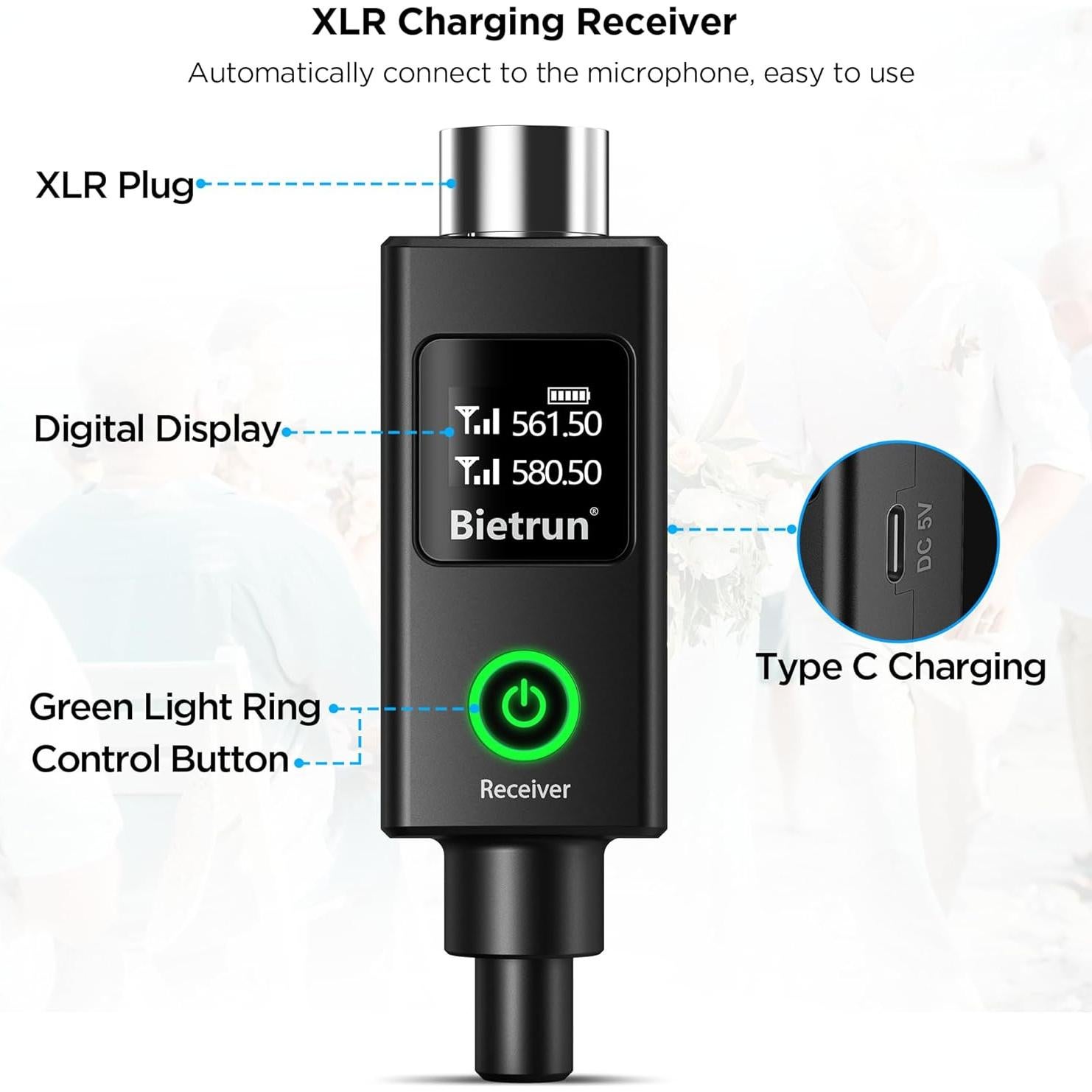 Micrófono Inalámbrico Bietrun WXM19-2 Recargable UHF 75m