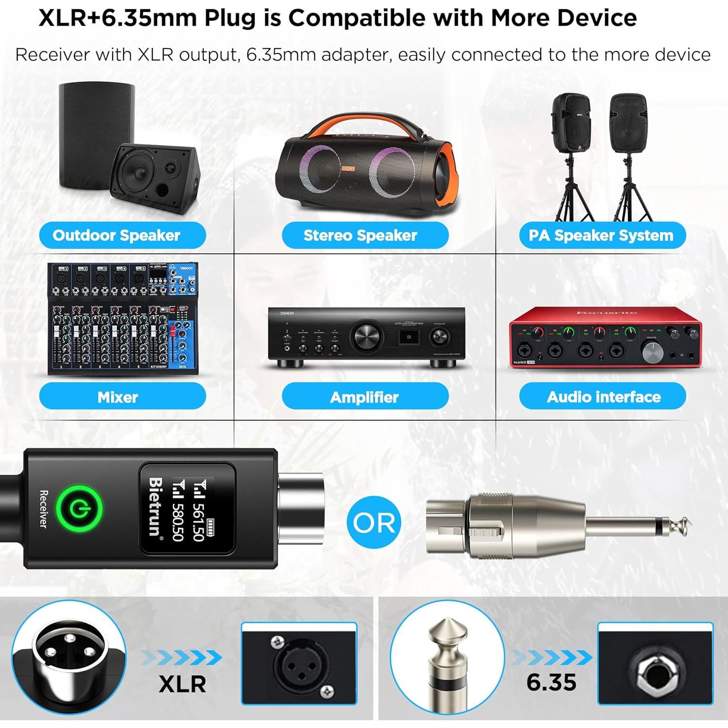 Micrófono Inalámbrico Bietrun WXM19-2 Recargable UHF 75m